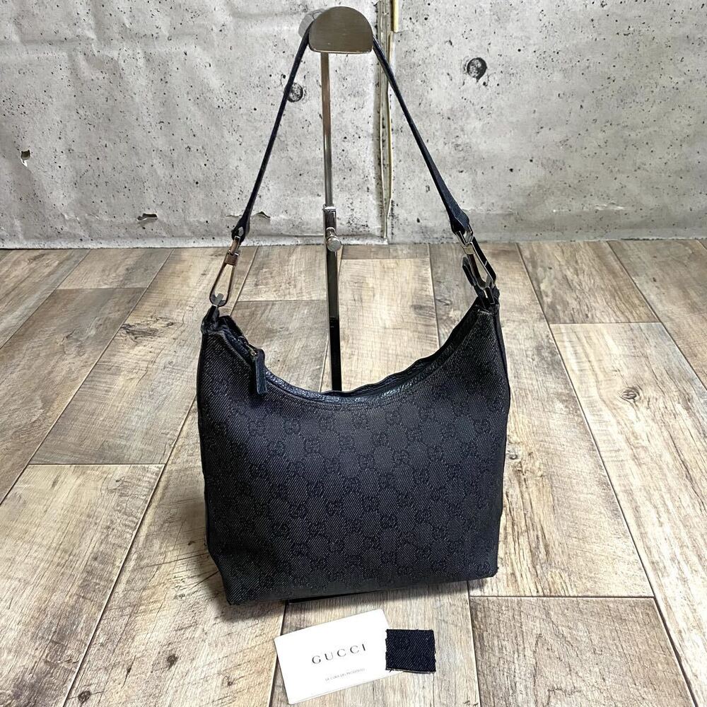 Gucci GG canvas Hobo bag black tote handbag leather